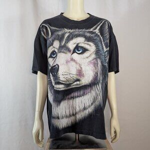 Large Wolf Print tshirt 1995 retro unisex vintage